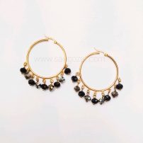 گوشواره حلقه ای استیل طلایی و کریستال مشکی و نقره ای