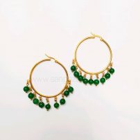 گوشواره حلقه ای استیل طلایی و سنگ عقیق سبز
